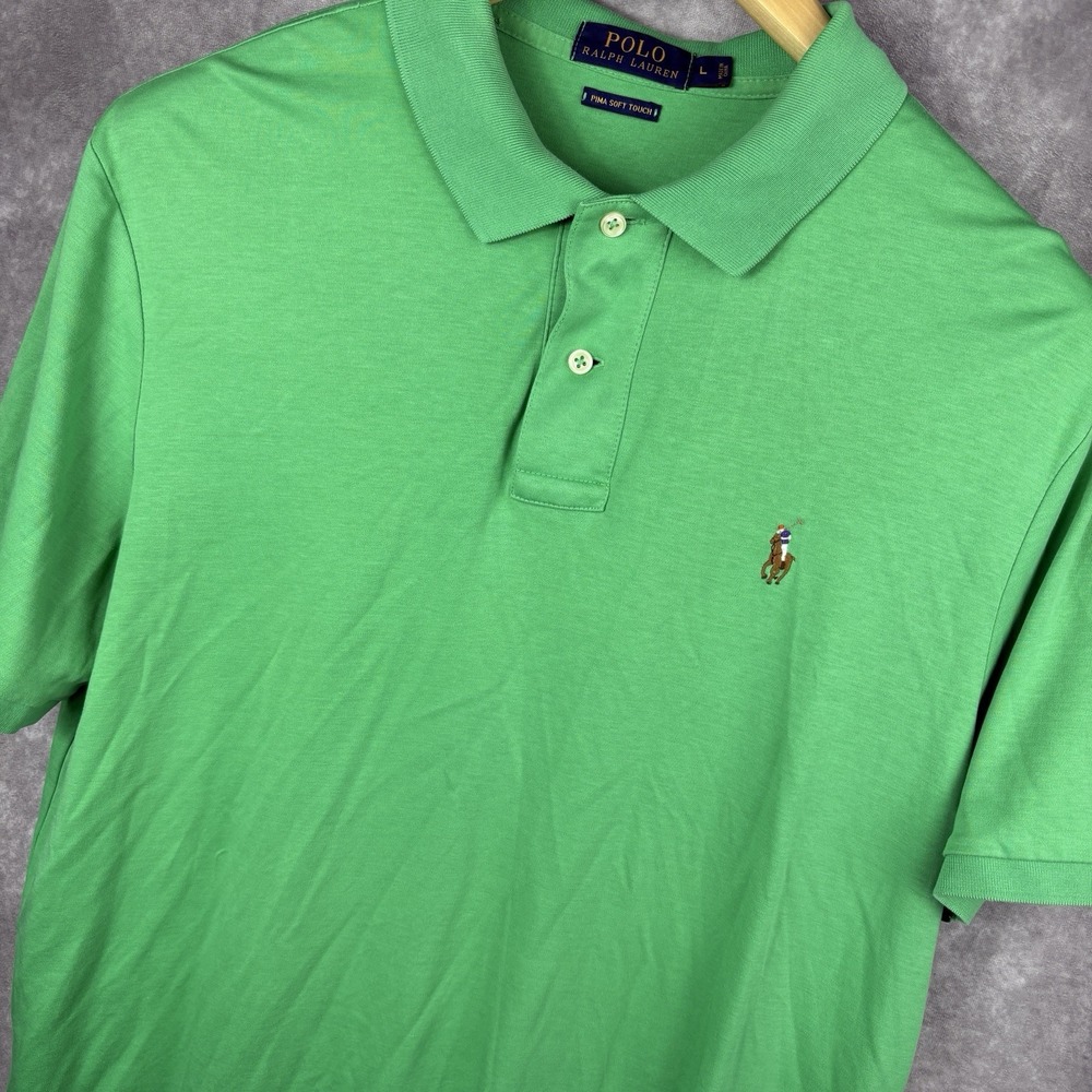 Ralph Lauren Polo Shirt Mens L Green Pima Soft Flesh‎ Pony Stretch Preppy